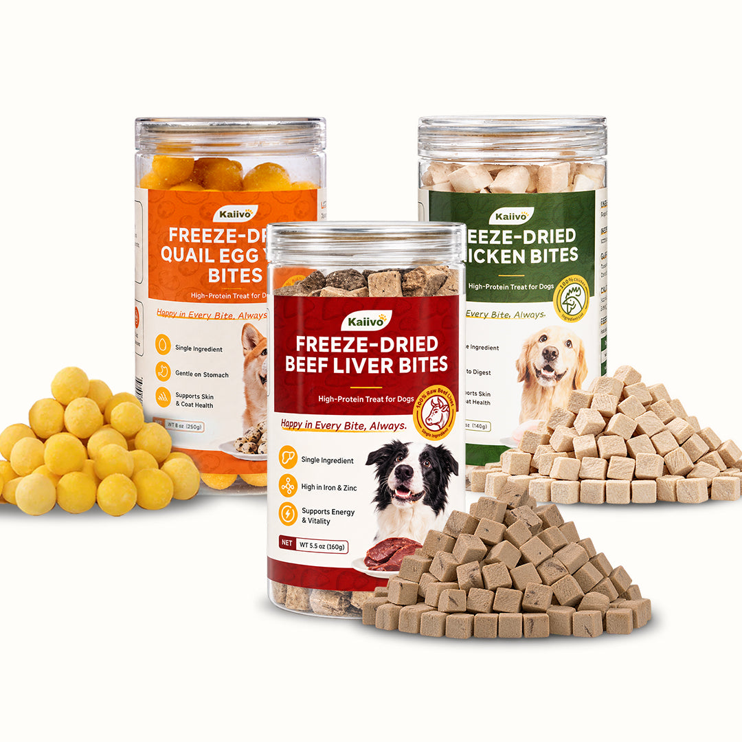 3-Pack Freeze Dried Dogs & Cats Treats for Training & Meal Topping (Beef Liver, Chicken, Quail Egg Yolk)