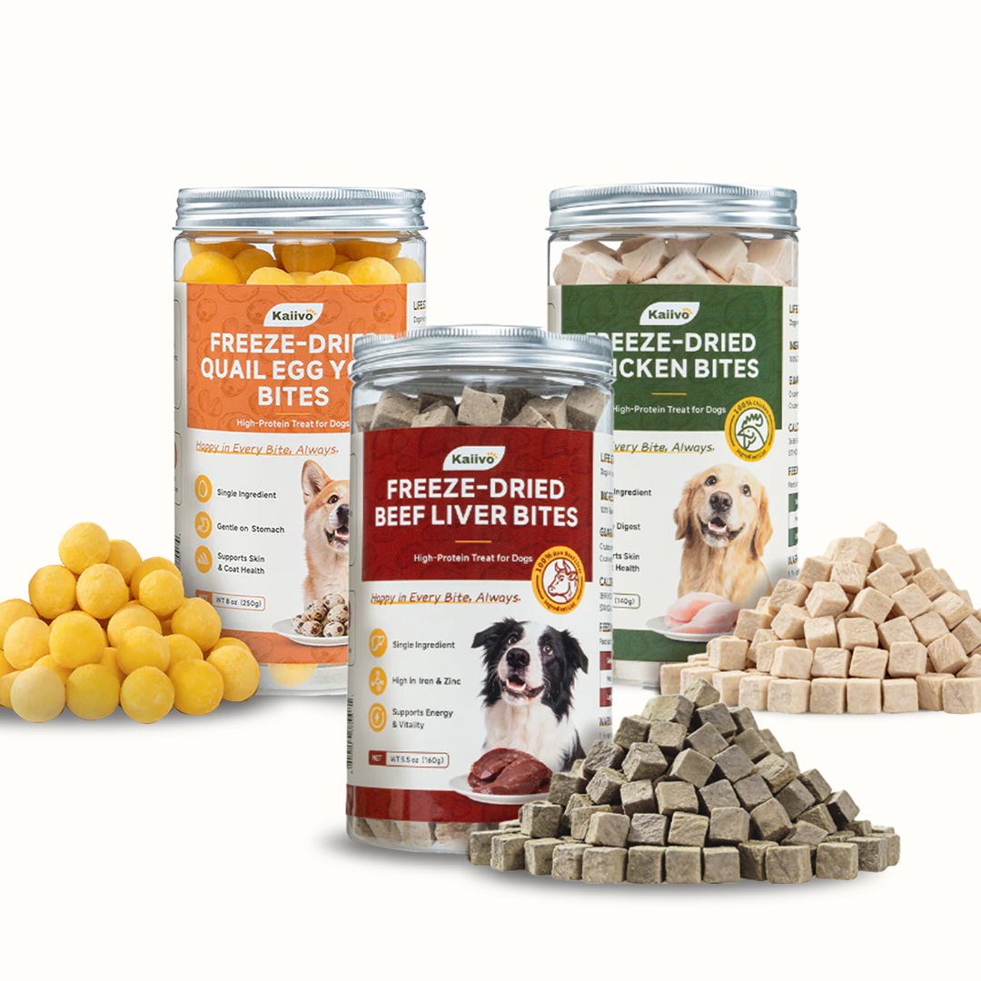 3-Pack Natural Freeze Dried Pet Treats for Dogs & Cats (Beef Liver, Chicken, Quail Egg Yolk)